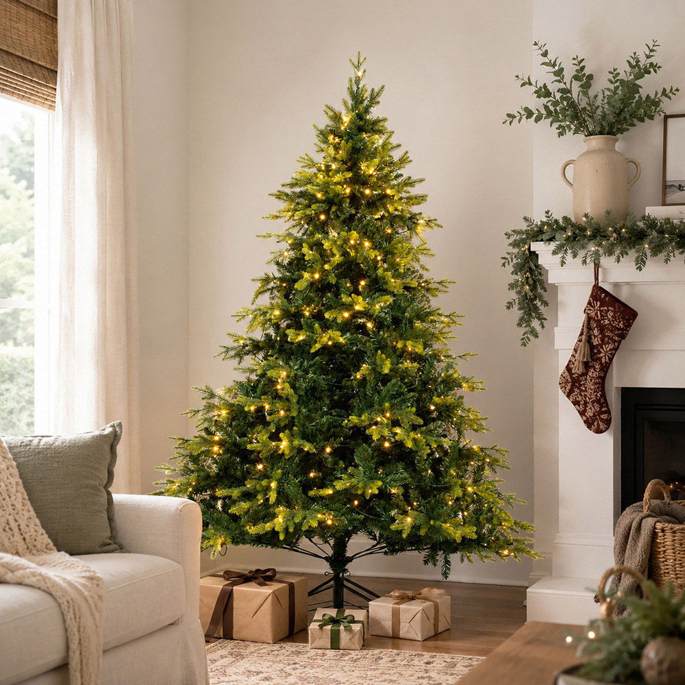 Abrihome 370 Warm White LED Pre-Lit Artificial Christmas Tree with 852 Mixed Tips 6ft Image 2