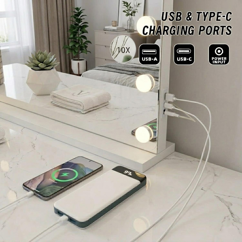 ATEK White Dimmable LED Touch-Sensitive Hollywood Vanity Makeup Mirror 58 x 45cm Image 6