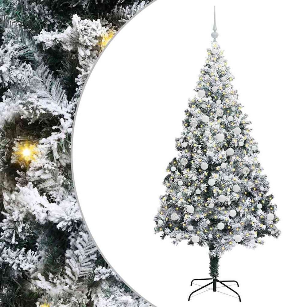 vidaXL Pre-Lit White Baubles White Artificial Christmas Tree 6ft Image 2