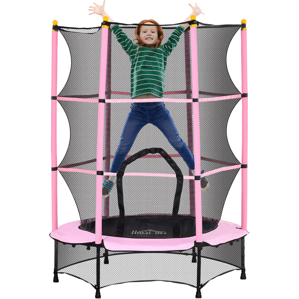 Tommy Toys Kids 4.6ft Pink Trampoline with Safety Enclosure Image 1