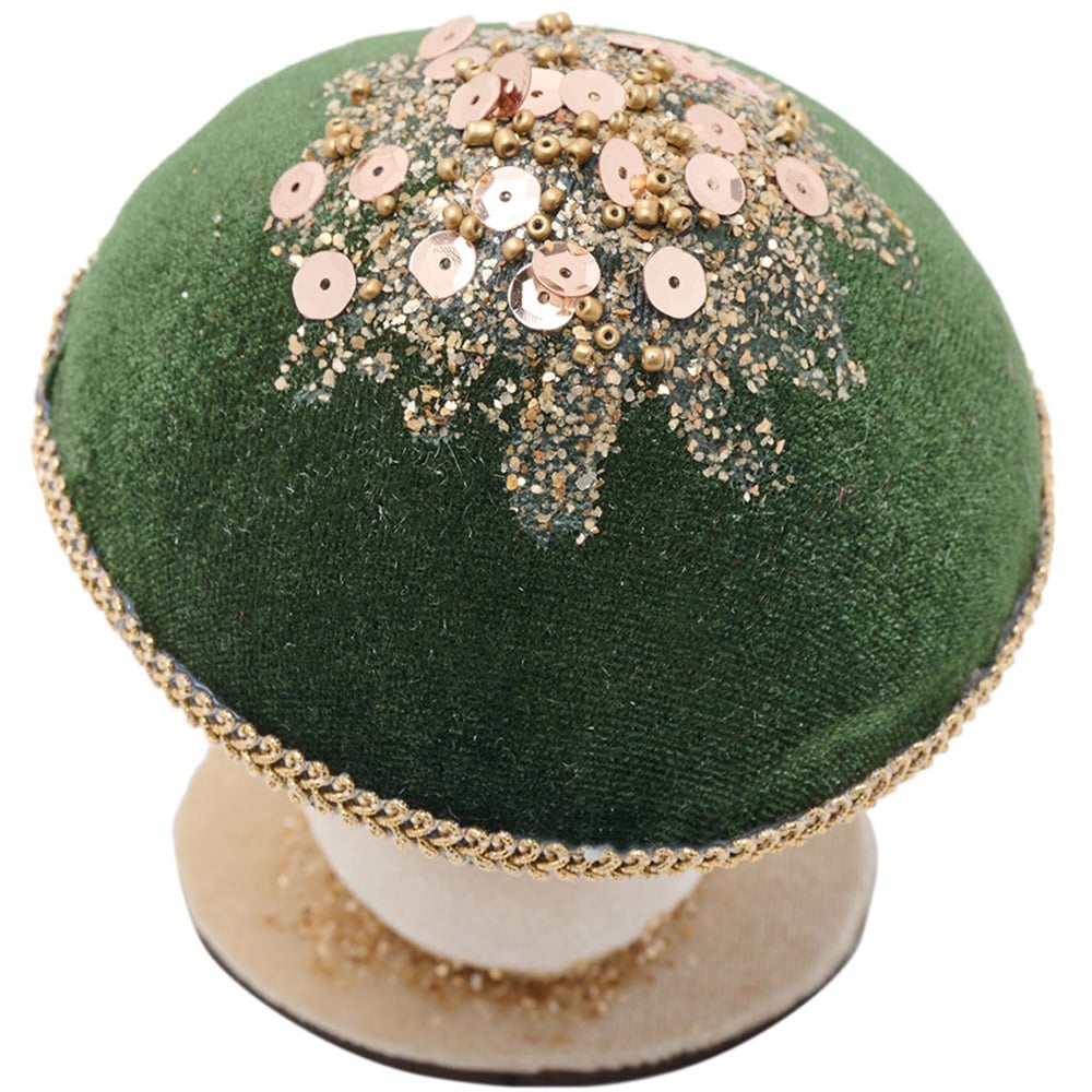 The Seasonal Gift Co Green Velvet Mushroom Christmas Decoration 14cm Image 2
