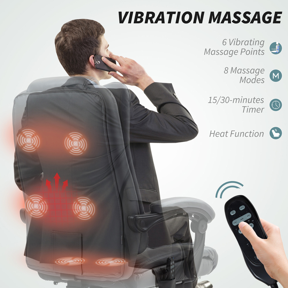 Portland Grey PU Leather Massage Recliner Office Chair Image 4