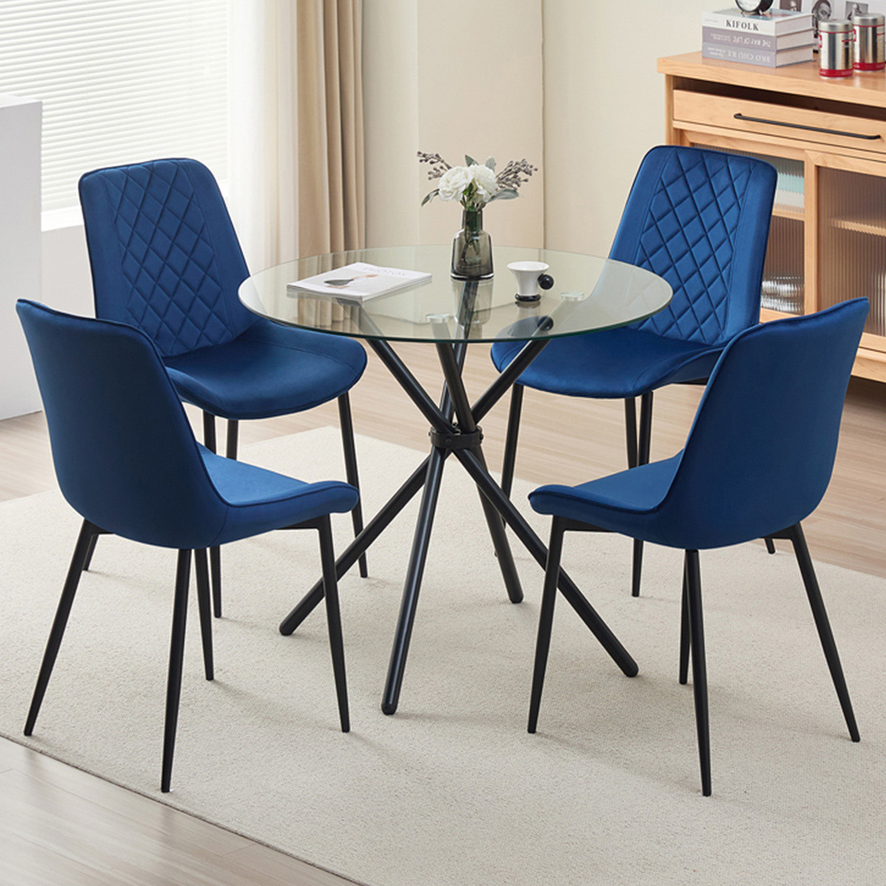 Indoor Living New York Amelia 4 Seater Round Dining Set Blue Image 1