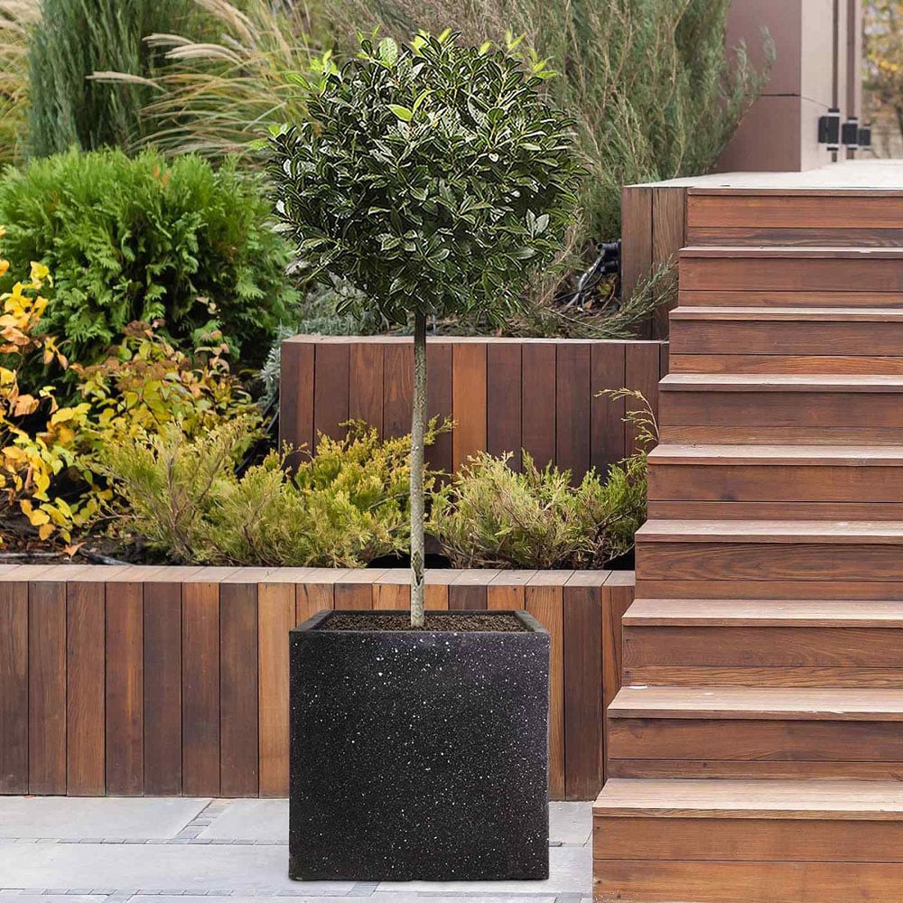 wilko Flower Box Black Terazzo Light Concrete Outdoor Planter 50cm Image 2