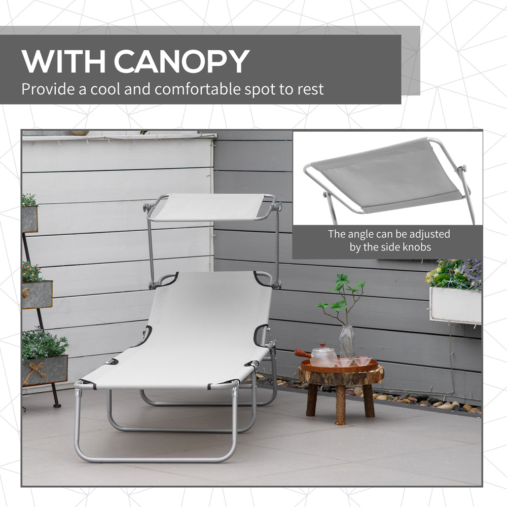Outsunny Light Grey Adjustable Folding Sun Lounger with Awning Image 7