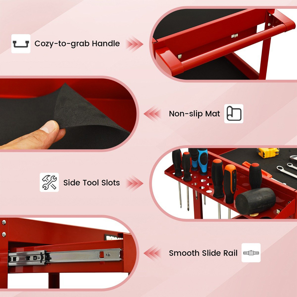 Costway 3 Shelf Single Drawer Red Tool Trolley Image 8