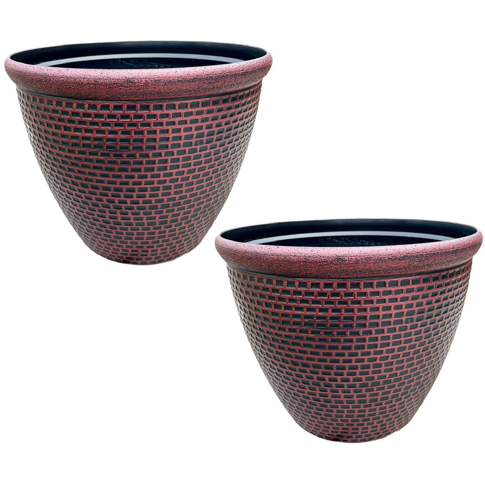 Gr8 Garden Cromarty Red Plastic Round Plant Pot 36cm 2 Pack Image 1