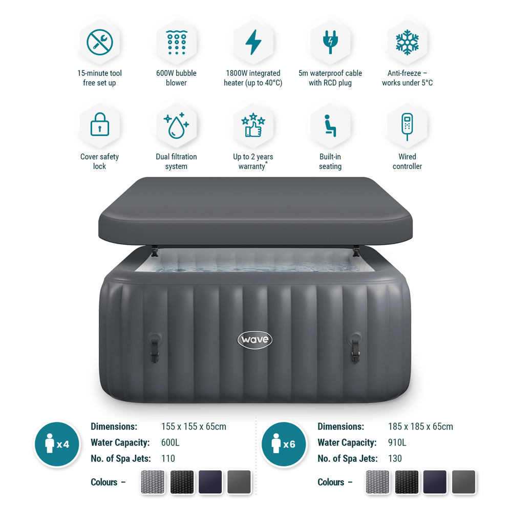 Wave Spas Pacific 4 Person Dark Grey Square Inflatable Hot Tub with EnergySave Bundle Image 5