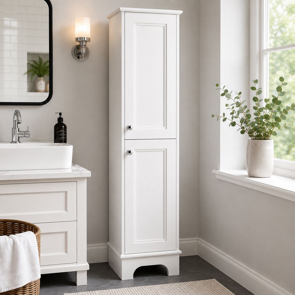 Go Bathrooms Ferris 2 Door Matt Whit Tall Floor Standing Storage Unit Image 4