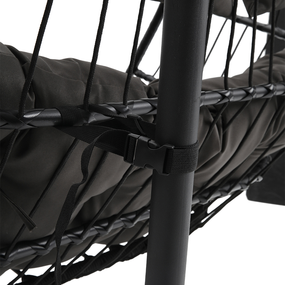 Living and Home 2 Seater Black Garden Hanging Egg Chair with Cushions Image 6