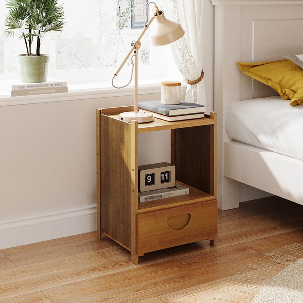 Living and Home Single Drawer Single Shelf Tea Colour Bedside Table Image 7