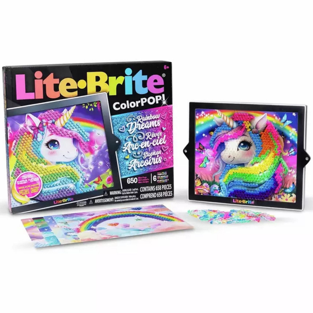 Basic Fun Lite-Brite Colorpop Rainbows Light Up Peg Board with 6 Templates and 650 Pegs Image 3