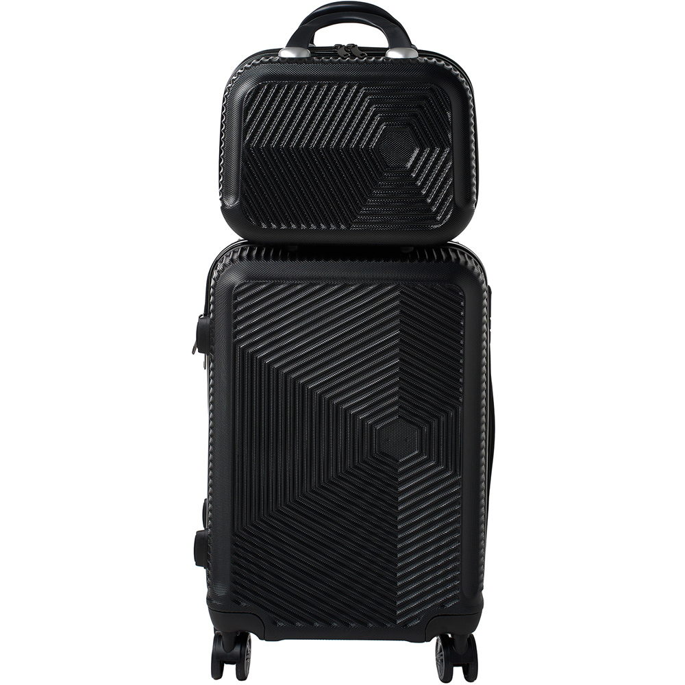 H&O Direct 2 Piece Black ABS Hard Shell Suitcase Set with Spinner Wheels Image 1