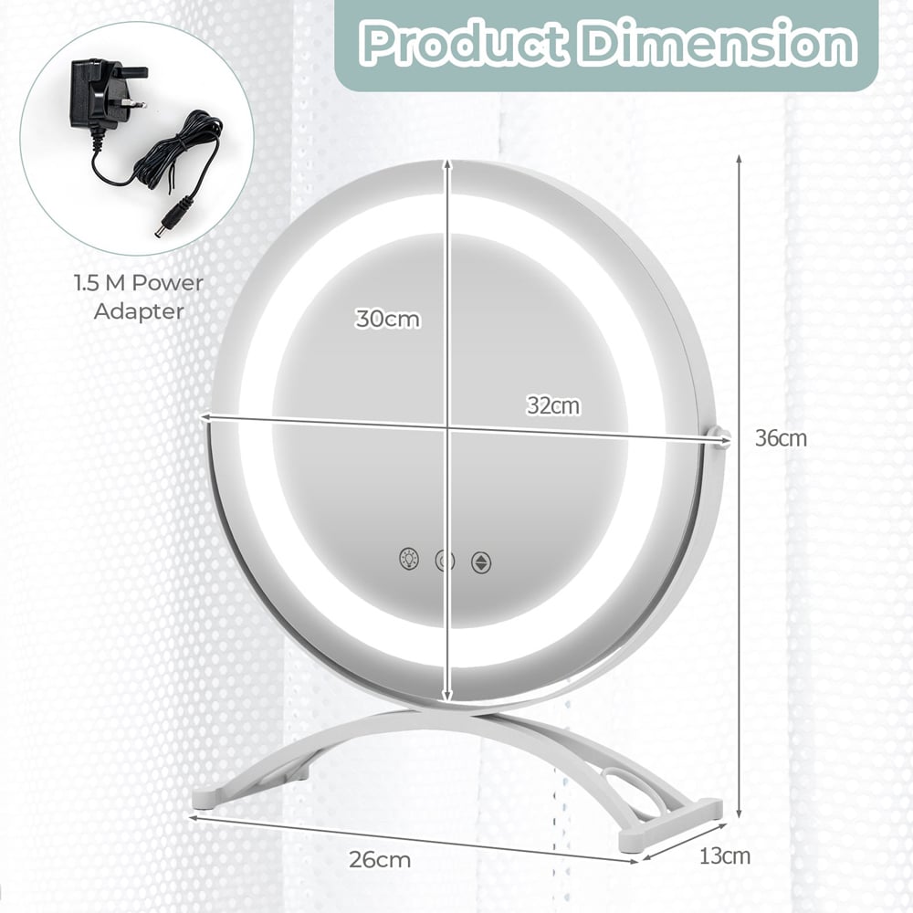 Costway White LED Smart Touch Makeup Vanity Mirror 30cm Image 9