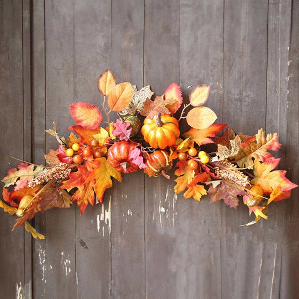 Living and Home LED Wreath with Maple Leaves Pumpkins and Berries 60cm Image 2