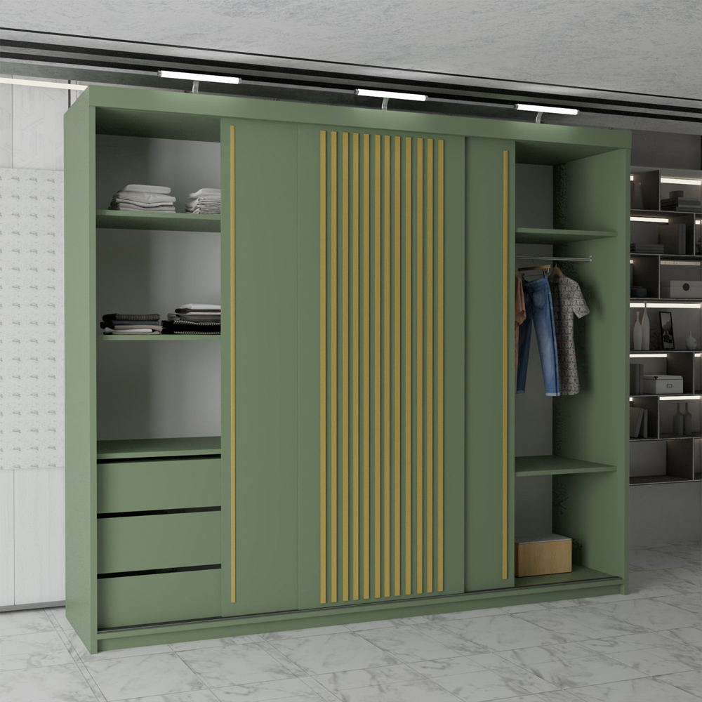 M N Furniture Parrison 3 Door Green Sliding Wardrobe 250cm Image 3