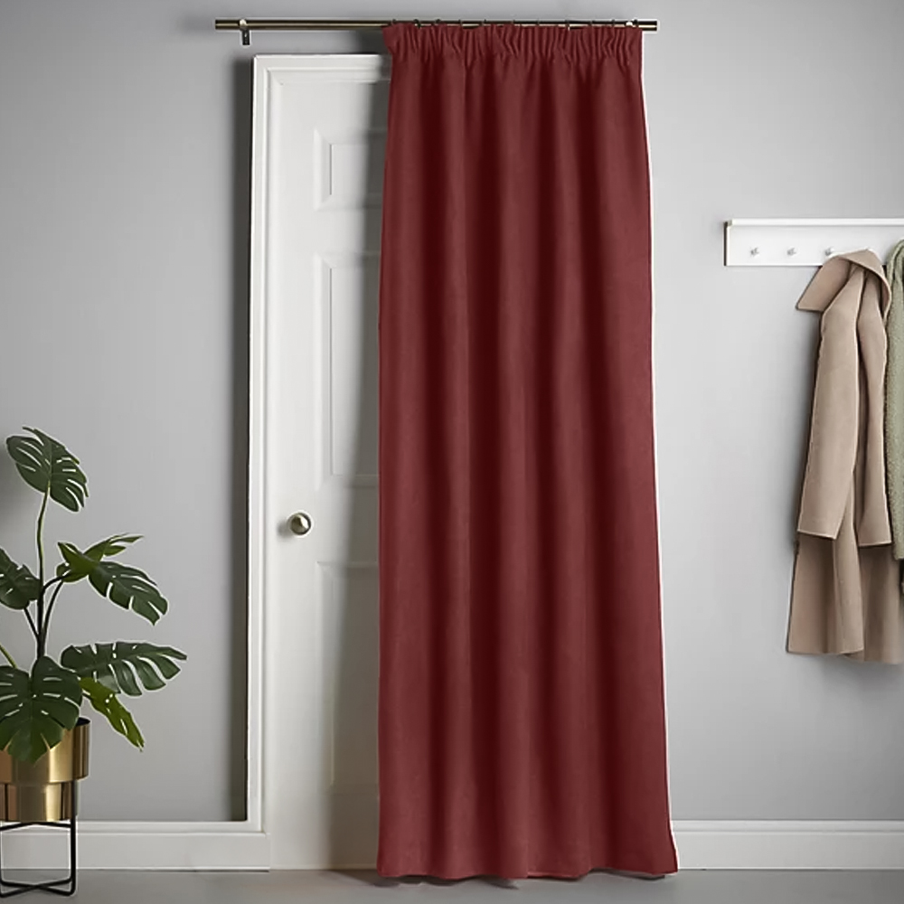 Alan Symonds Red Velvet Chenille Fleece Lined Pencil Pleat Taped Top Curtains 137 x 213cm Image 1