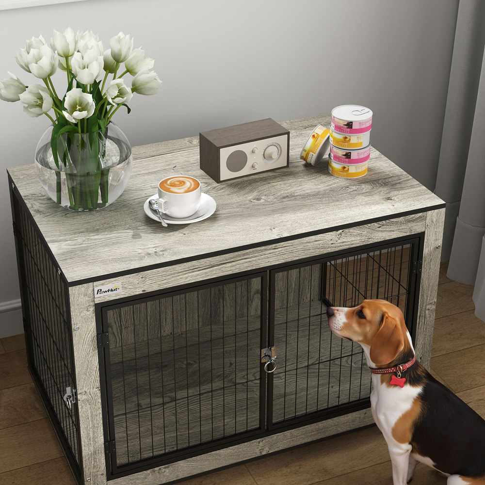 PawHut Medium Dog Crate Furniture on Wheels Image 3