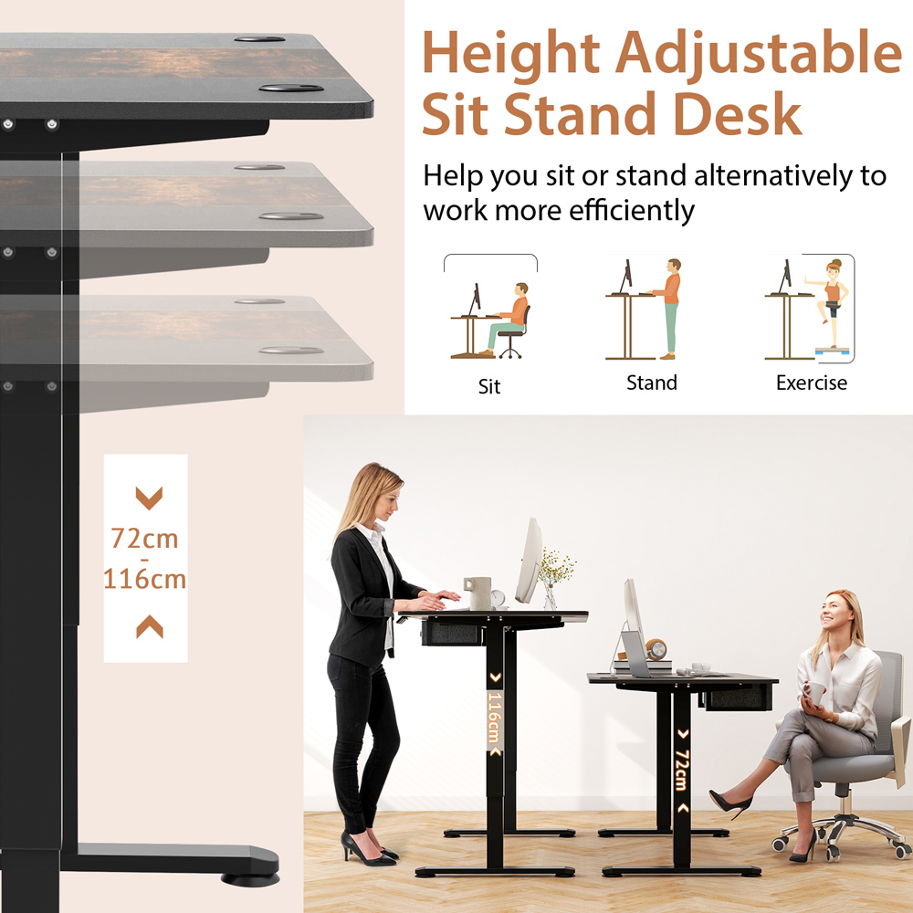 Costway Rustic Brown Electric Height Adjustable Standing Desk with USB Charging Port Image 5