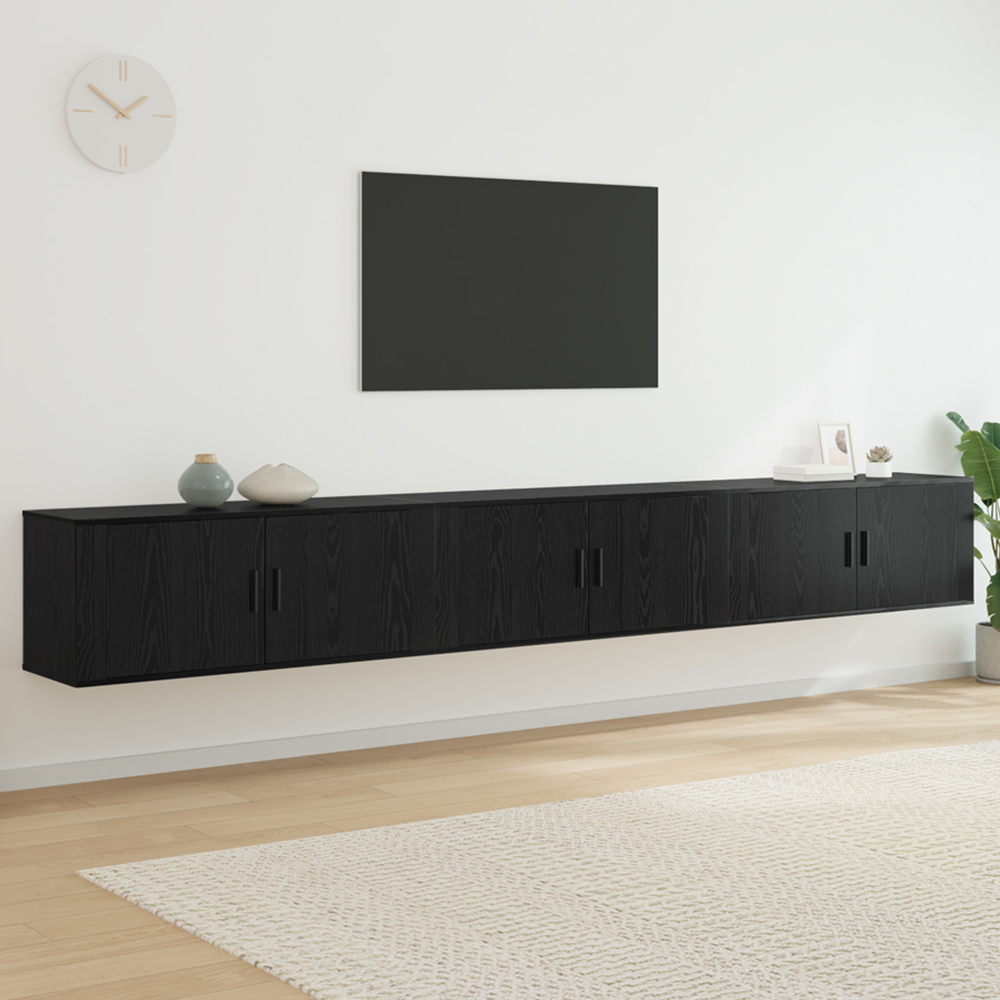 vidaXL 2 Door Black Oak Wooden Wall-Mounted TV Cabinet Set of 3 Image 1