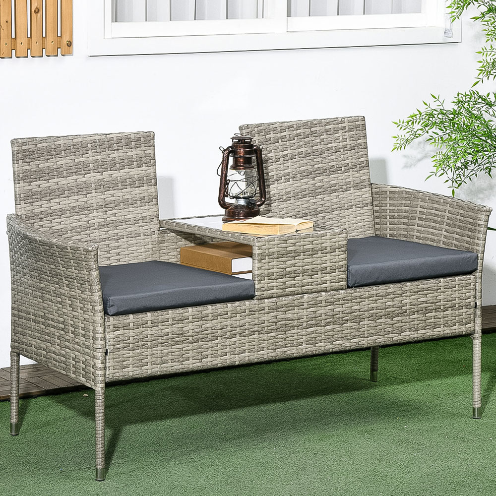Outsunny 2 Seater Mixed Grey Rattan Companion Seat Image 1