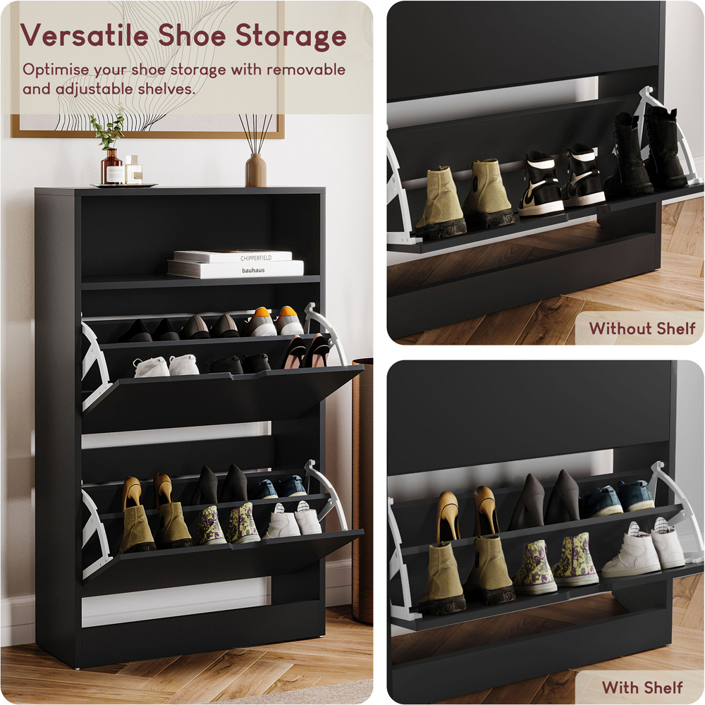 VIDA DESIGNS 2 Drawer Single Shelf Black Shoe Cabinet Image 6