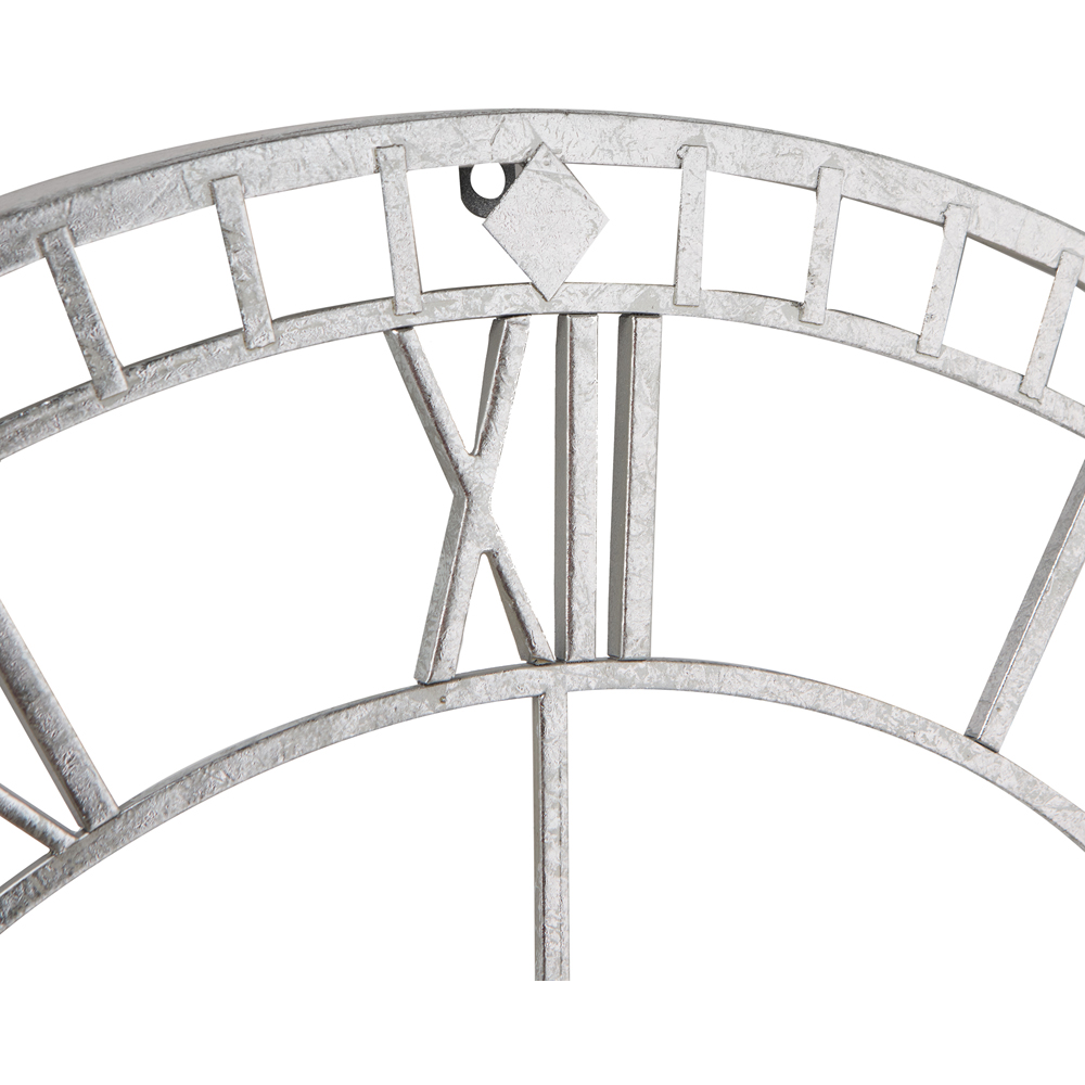 Pacific Lifestyle Antique Silver Metal Round Workframe Wall Clock with Roman Numerals 80cm Image 3
