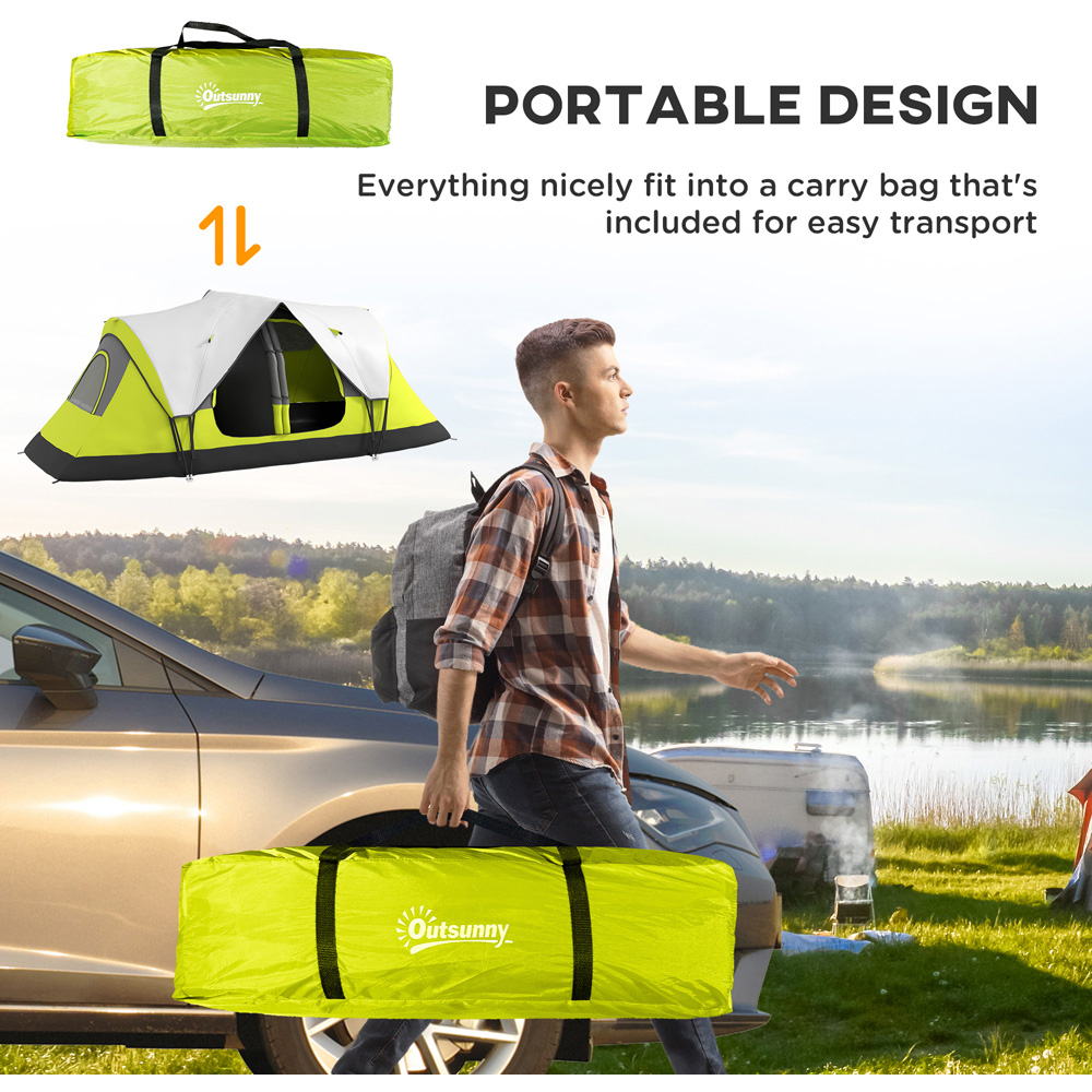 Outsunny 5-6 Person Camping Tent with 2 Bedroom and Waterproof Rainfly Yellow Image 7