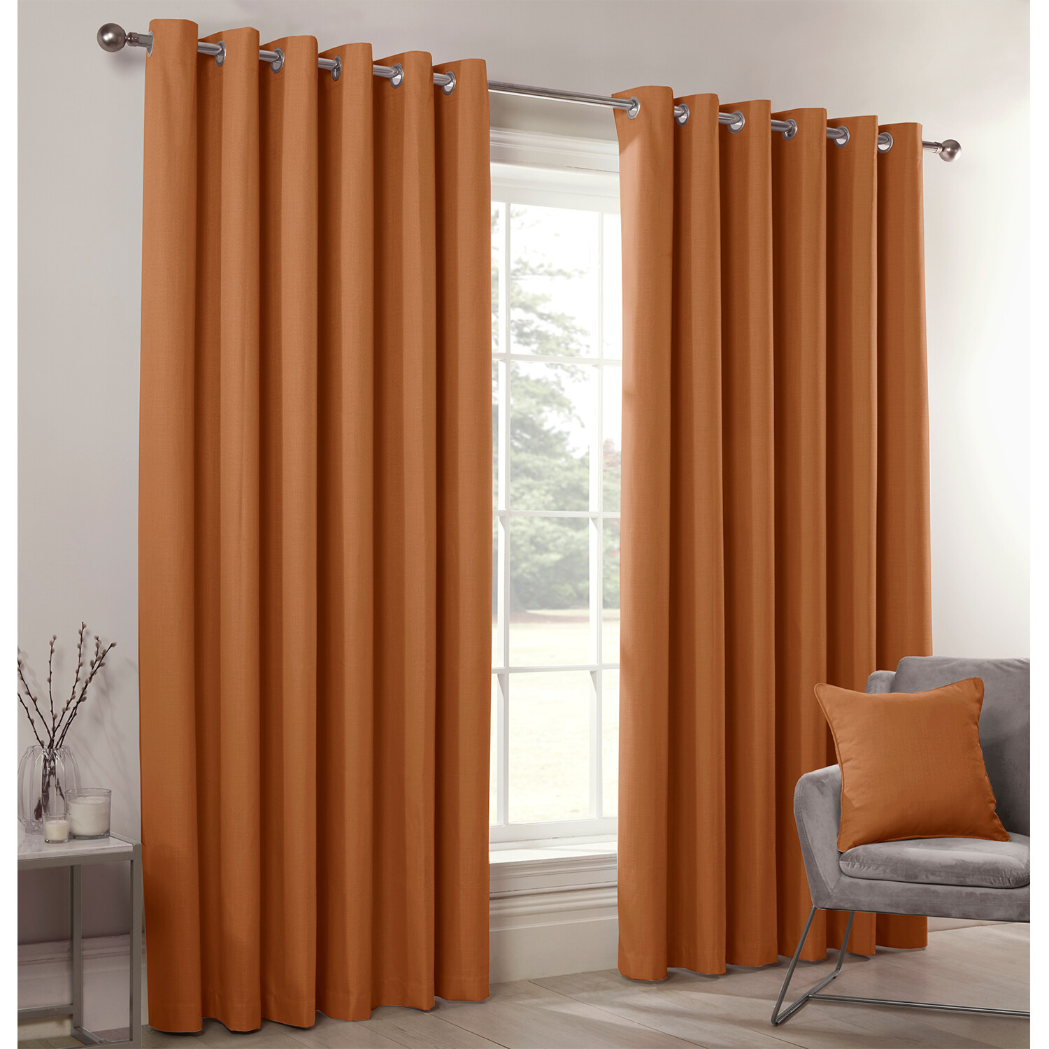 Divante Hoxton Orange Blackout Eyelet Curtains 168 x 183cm Image 2