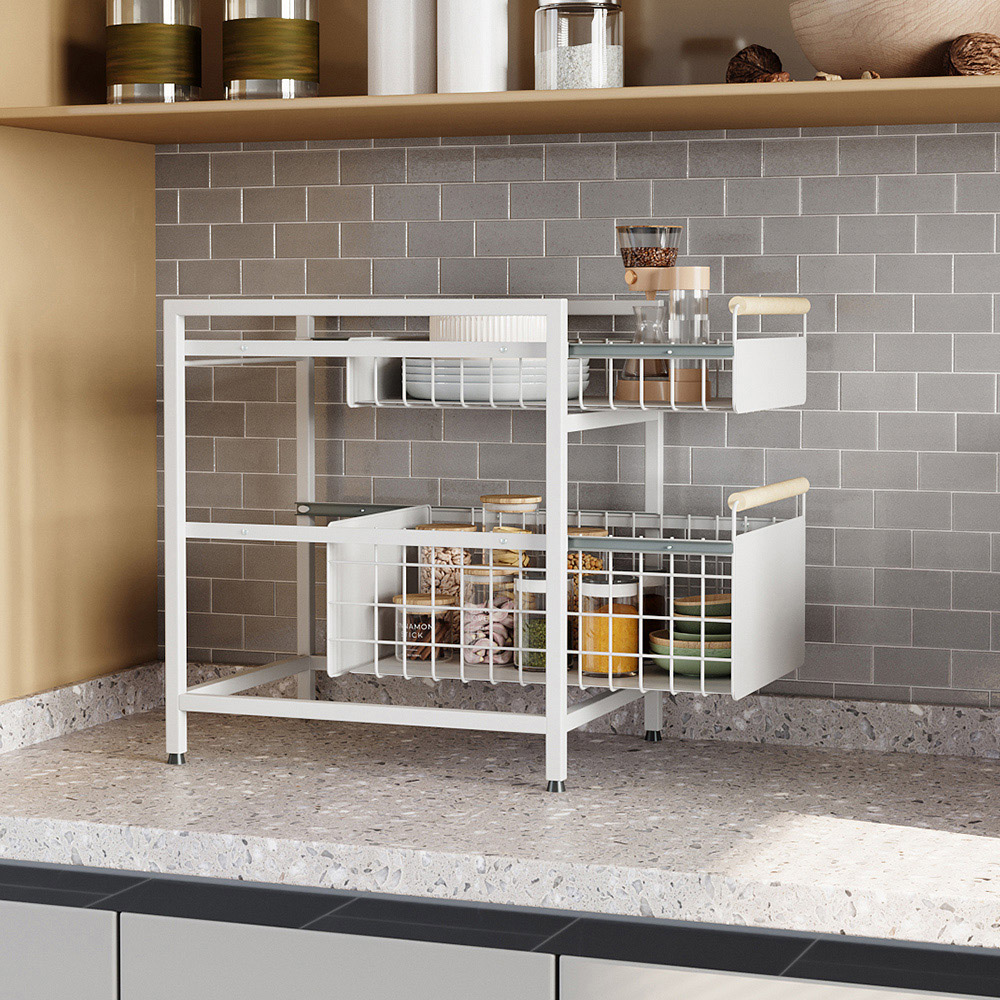 Living and Home 2 Shelf White Pull-Out Cabinet Organiser 29.5cm Image 2