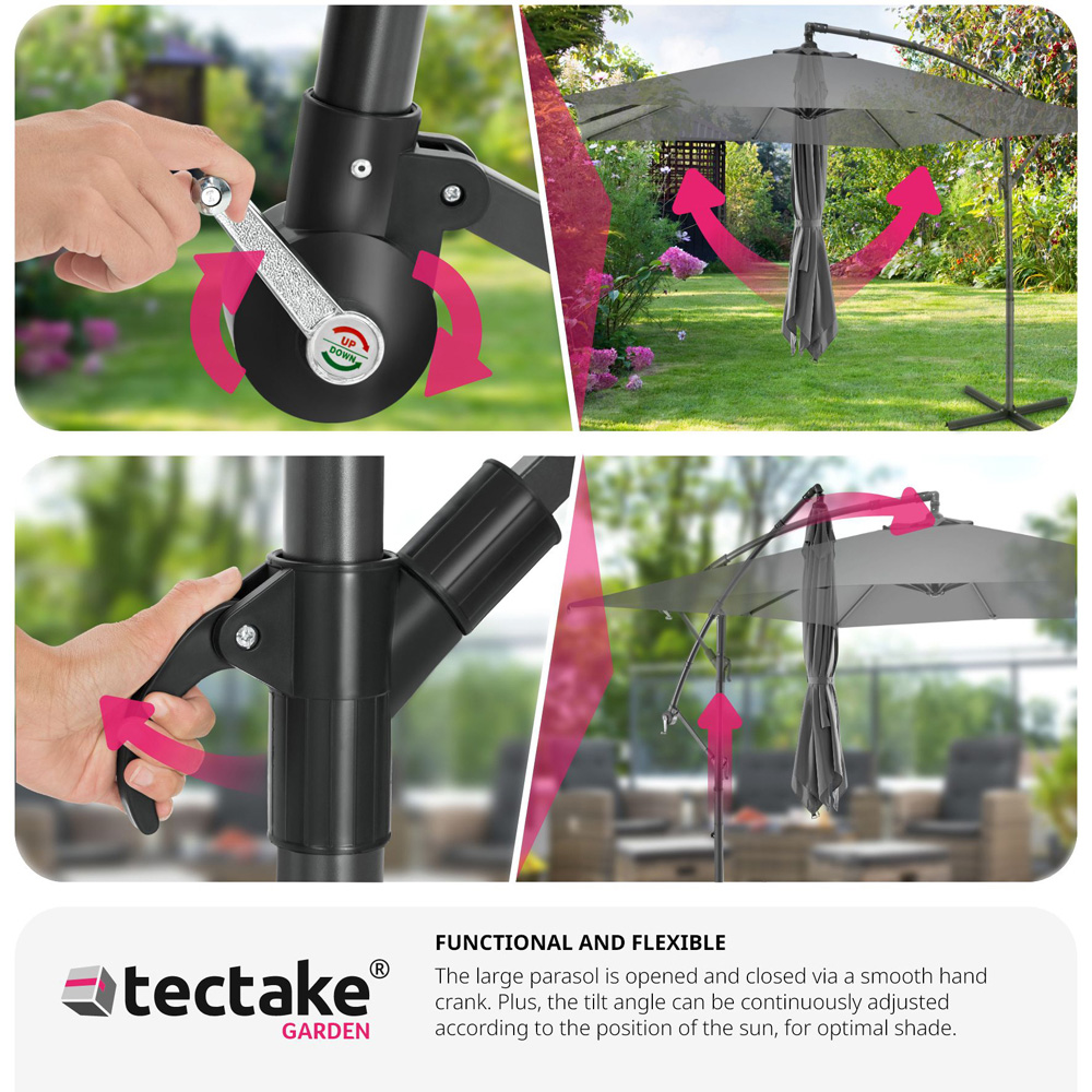 tectake Apollo Light Grey Adjustable Tilt Cantilever Parasol 2.5 x 2.5m Image 7