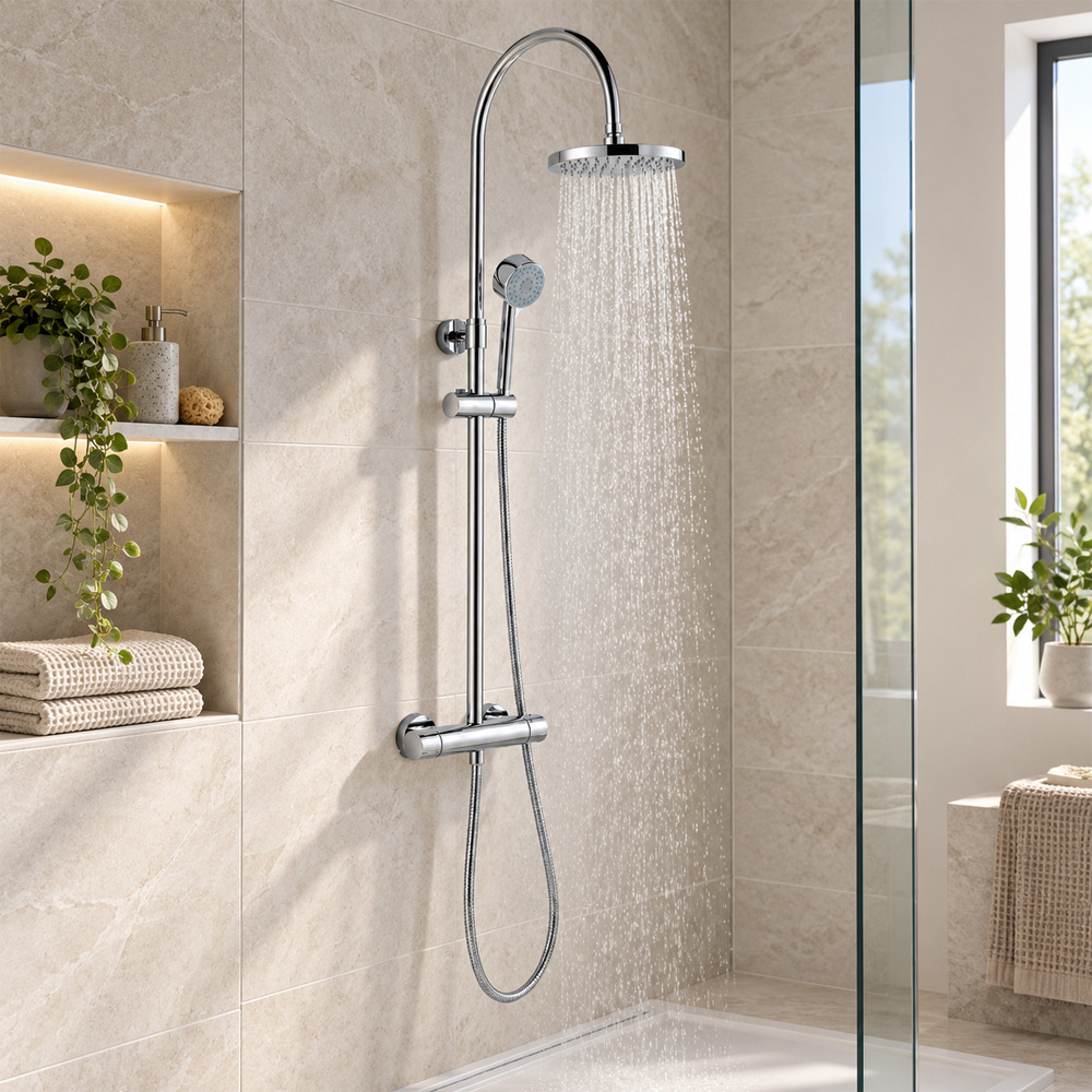 Go Bathrooms Chrome Round Thermostatic Shower Kit Image 2