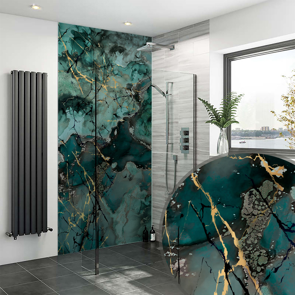 Splashbax Premium Artisan Liquid Marble Teal Acrylic Bathroom Wall Panel 2400 x 800mm Image 7