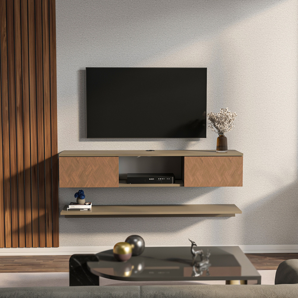 Decorotika Elia 2 Door Single Shelf Galaxy Vintage Wall Mounted TV Unit with Wall Shelf Image 7