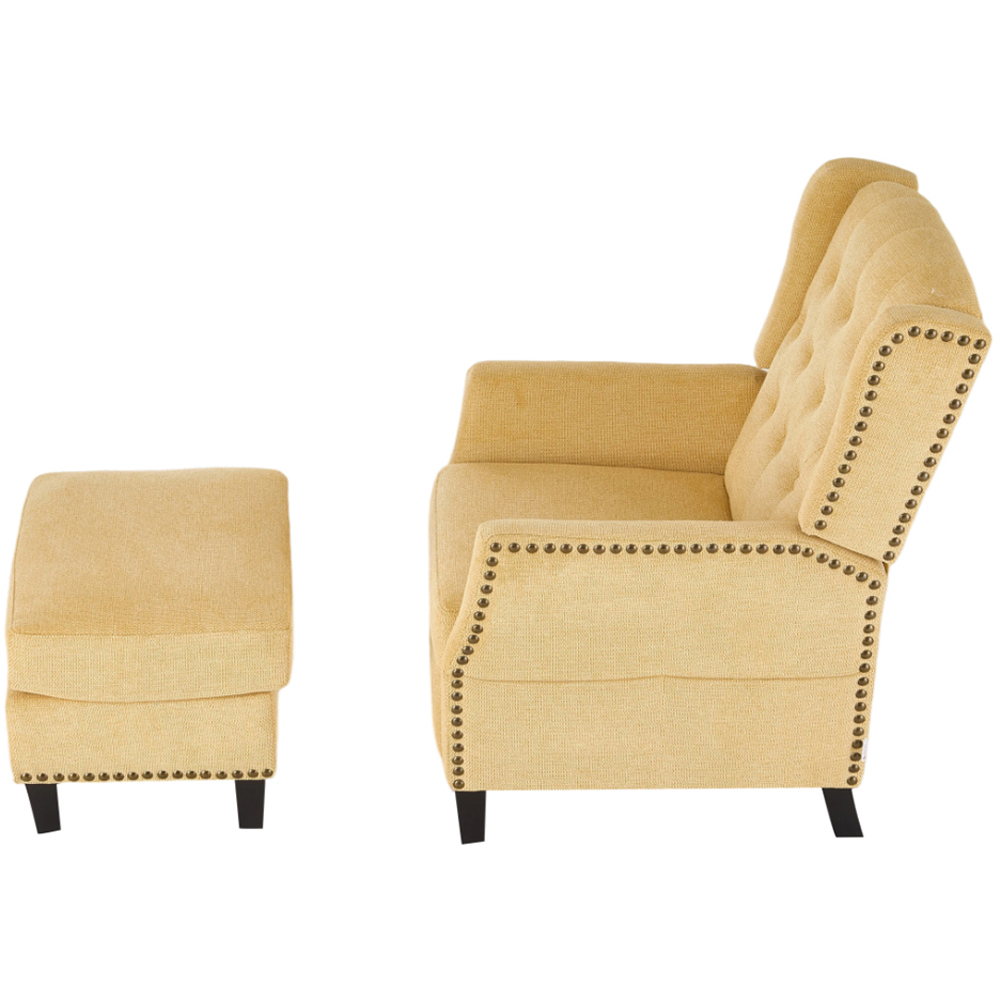Living and Home Yellow Chenille Pushback Recliner Chair with Footstool Image 4