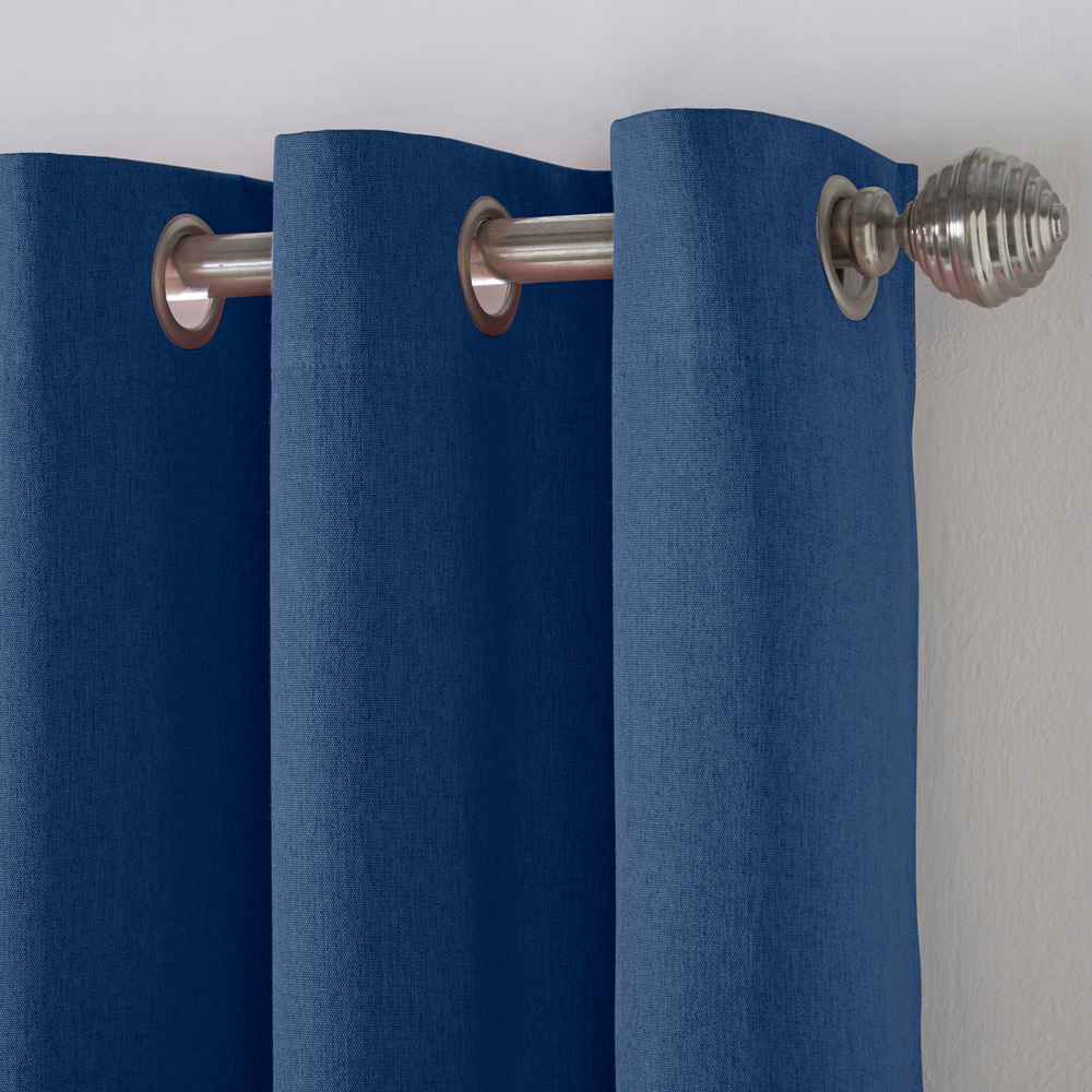 Alan Symonds Blue Linen Look Blackout Ring Top Eyelet Curtains 110 x 183cm Image 3
