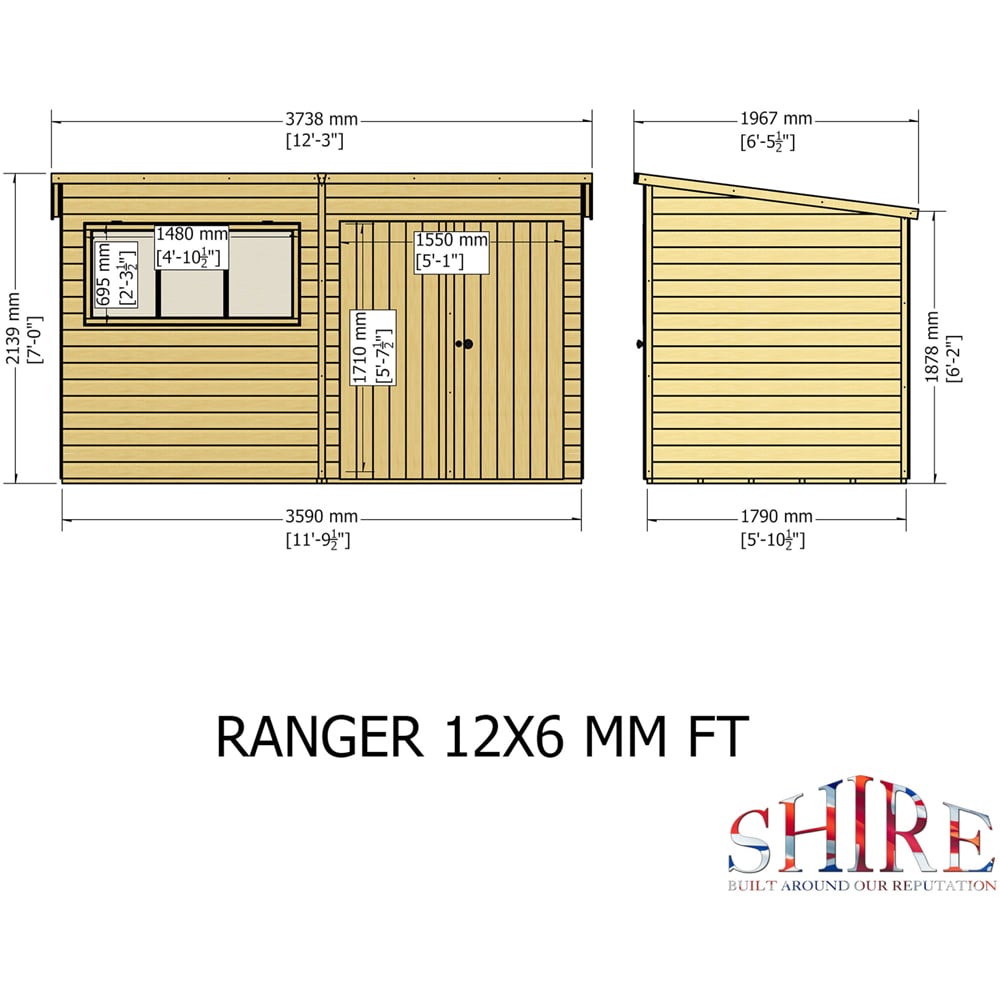 Shire 12 x 6ft Ranger Pent Shed Image 7