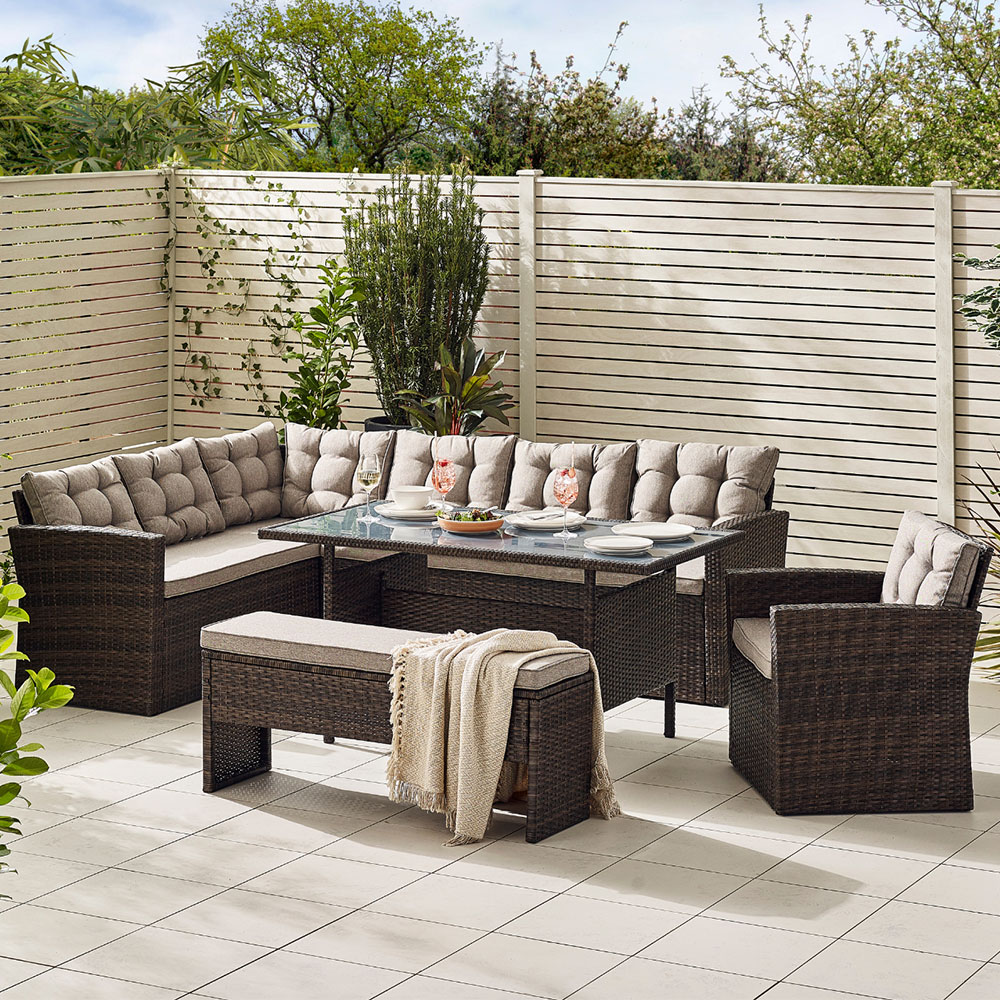 Furniturebox Sierra Rattan 9 Seater Garden Dining Set Brown Image 1