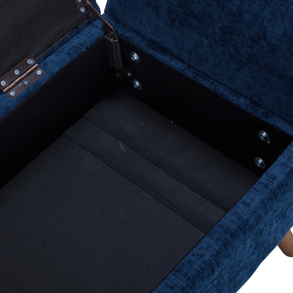 Living and Home Blue Chenille Upholstered Storage Bench Image 5