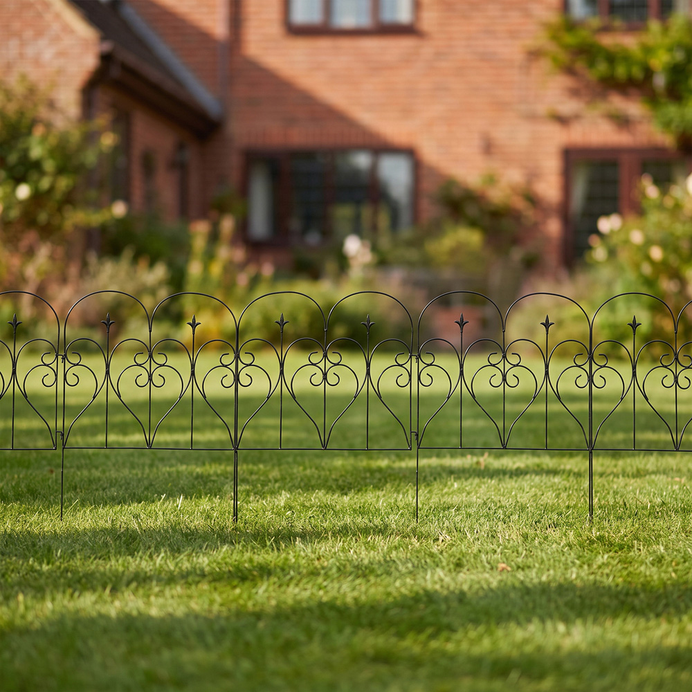 Living and Home 2.6 x 2ft 5 Pack Black Metal Garden Fence Panel with Scrollwork Image 2