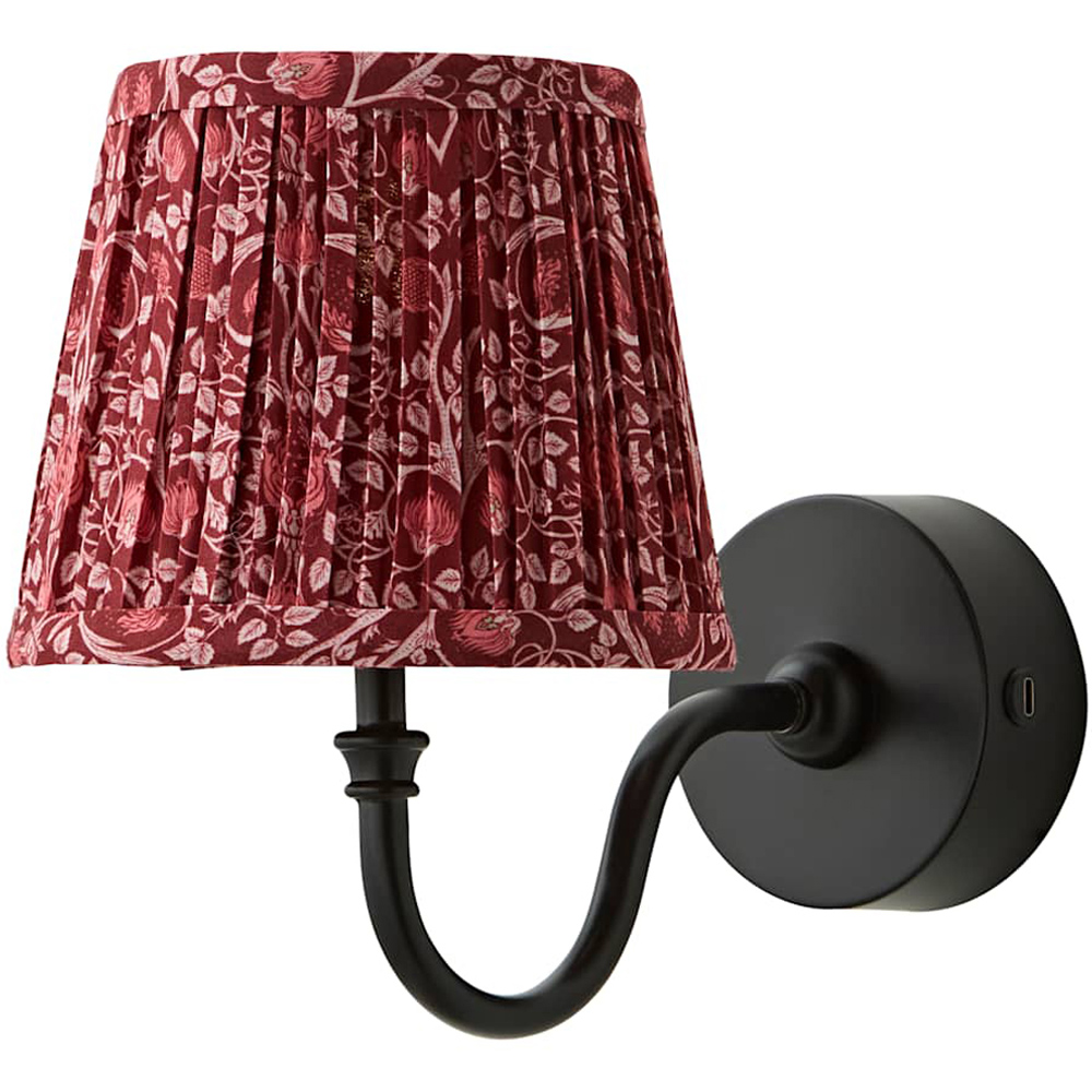 ValueLights Lowe Burgundy Floral Pleated Shade Black Rechargeable Wall Light with Bulb Image 1