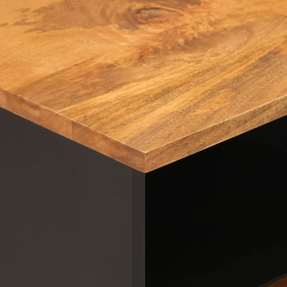 vidaXL 2 Drawer 2 Open Self Brown and Black Solid Wood Mango TV Cabinet Image 8