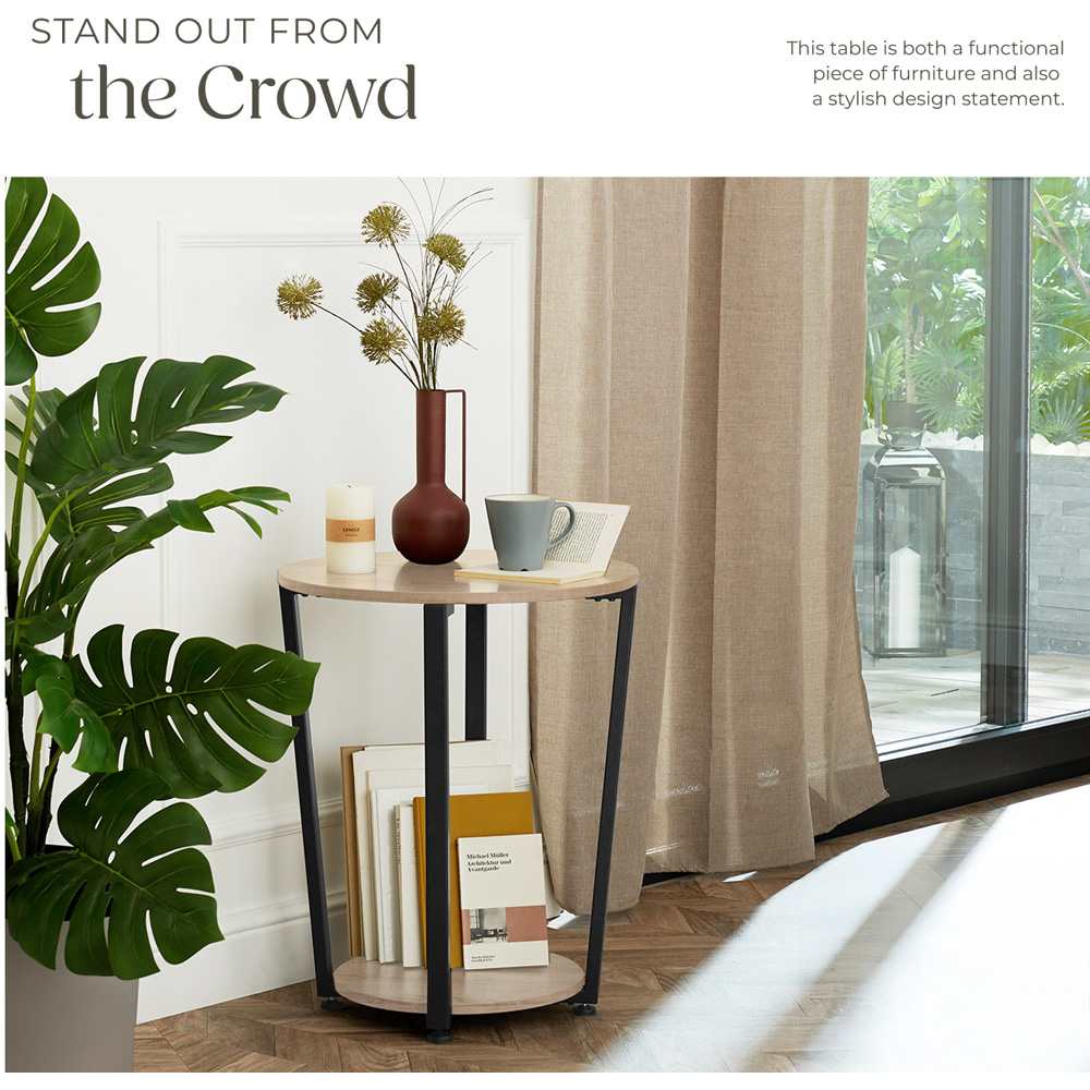 Tectake Swindon Single Shelf Round Sonoma Oak Bedside Table Image 6