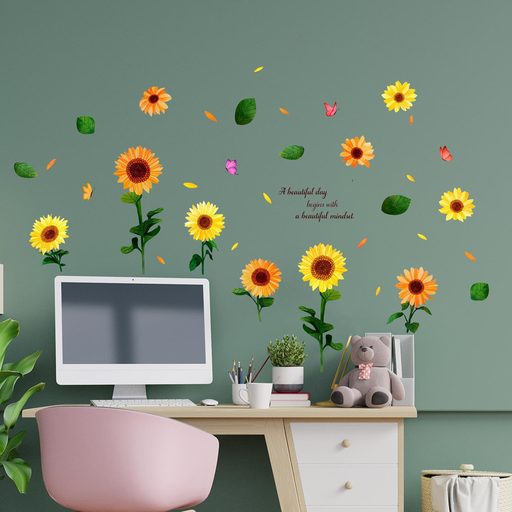 Walplus Sunflowers with Butterflies Flower Theme Wall Stickers Image 3