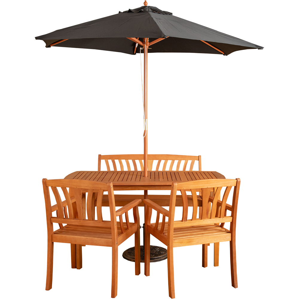 Samuel Alexander 4 Seater Wooden Garden Dining Bench Set with Black Parasol and Base Image 2
