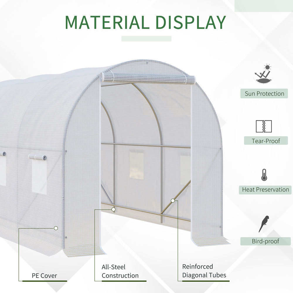 Outsunny White Steel Frame 6 x 11ft Walk In Polytunnel Greenhouse Image 5