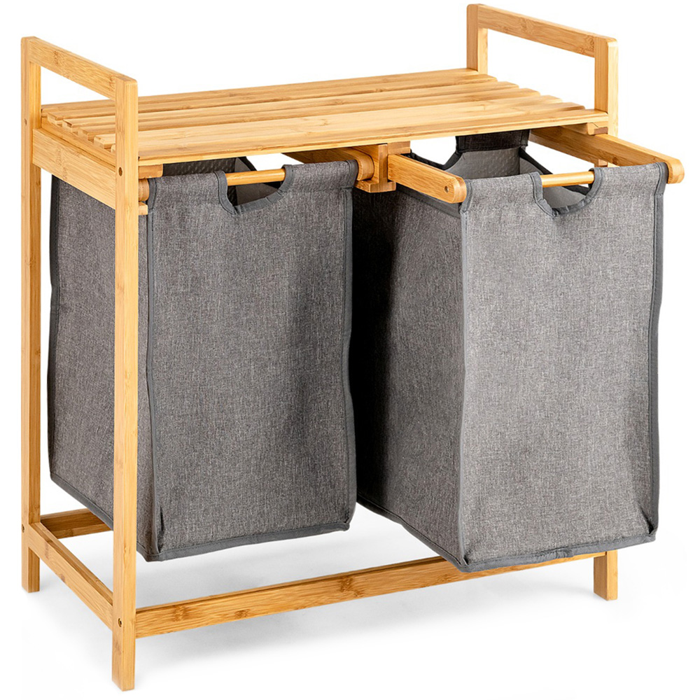 Costway Single Shelf Natural Bamboo Laundry Hamper Image 1