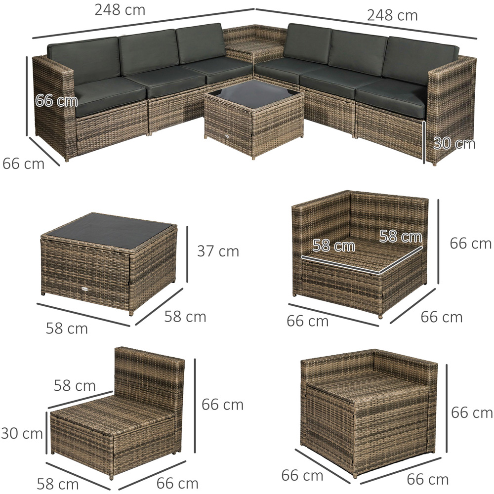 Outsunny 6 Seater Mixed Brown PE Rattan Sofa Lounge Set Image 7