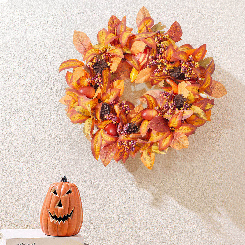 Living and Home Halloween Artificial Maple Leaf and Berry Wreath 50cm Image 2