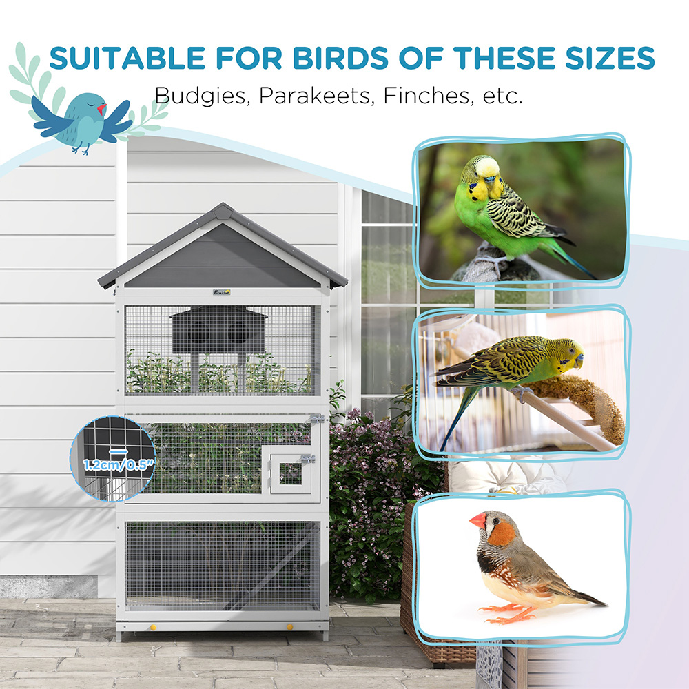 PawHut Grey Bird Cage with Stands Image 6